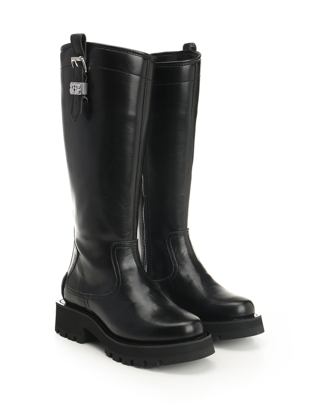 Ganni Studs High Boot Crinkle Oleatex Boots - Nero | b2edec70a4135e4b3741468f8b3f16f8bde94ab3