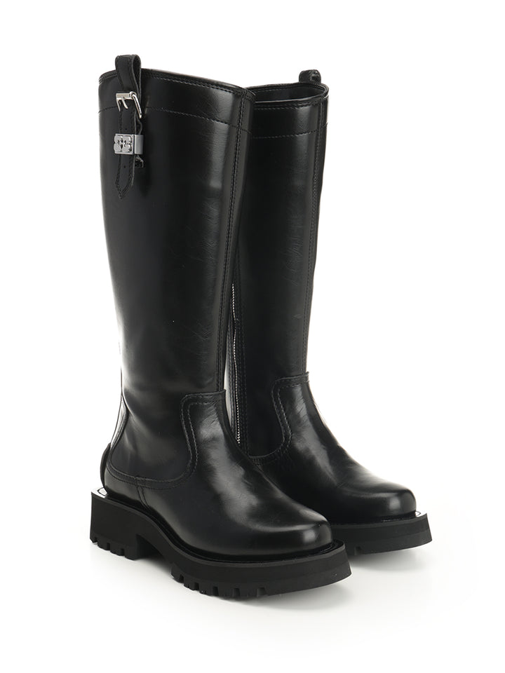 Ganni Studs High Boot Crinkle Oleatex Boots - Nero | b2edec70a4135e4b3741468f8b3f16f8bde94ab3