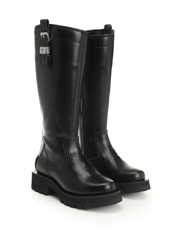 Ganni Studs High Boot Crinkle Oleatex Boots - Nero | 08e31341d3692401e09bb54e1fbecd81ec054b80