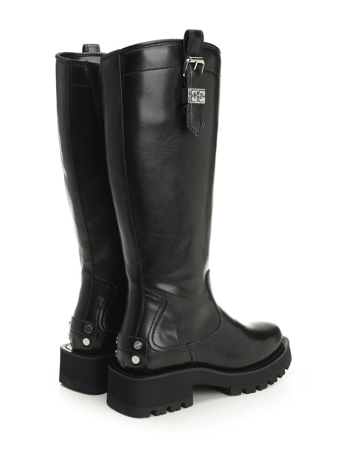 Ganni Studs High Boot Crinkle Oleatex Boots - Nero | 18f40e23aa44668479b1e7c9b34f6bc57dc22332