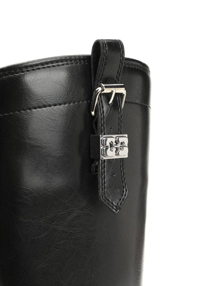 Ganni Studs High Boot Crinkle Oleatex Boots - Nero | 2c31158c570d8bafa037ac7a803bec603461eda6