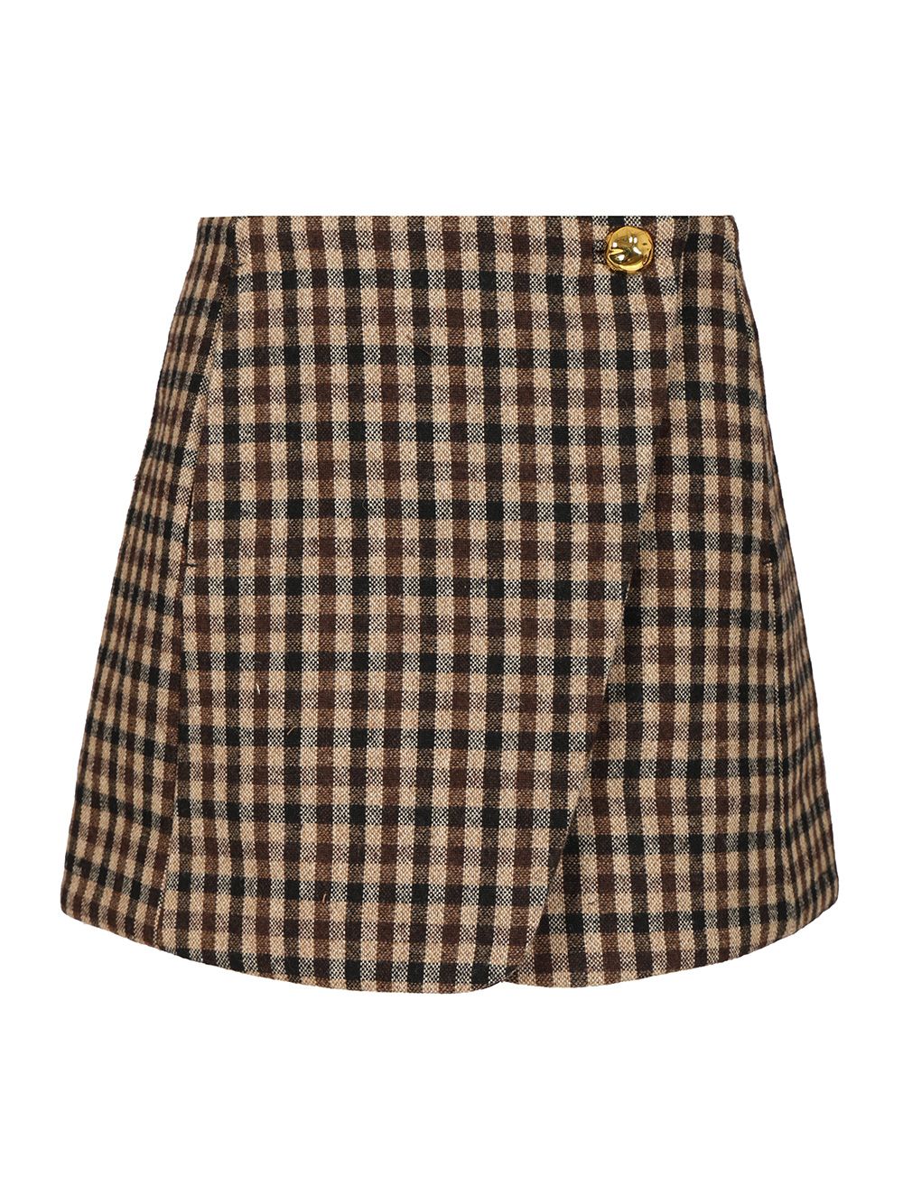 Ganni Checked Wool Mini Skirt Gonne - Marrone | f937e0f3efa1c41f326c389b22de3d9e29d7a066