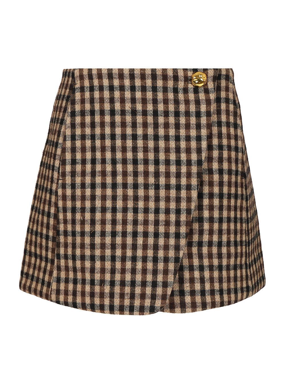 Ganni Checked Wool Mini Skirt Gonne - Marrone | c6607b6f58f198a981372a87ccc238164b770736