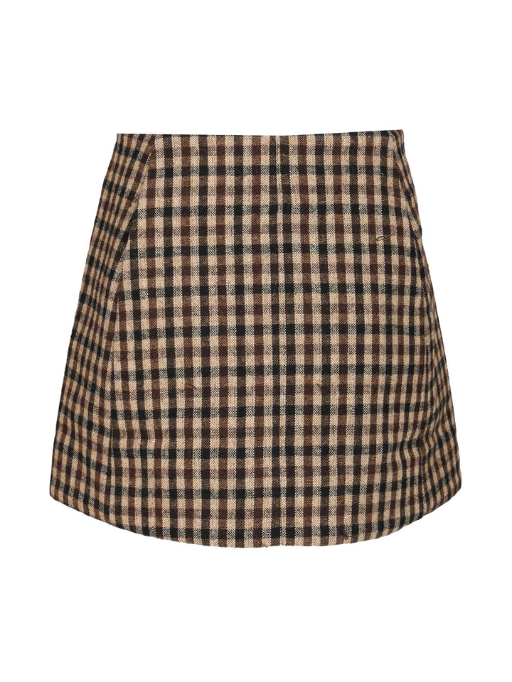 Ganni Checked Wool Mini Skirt Gonne - Marrone | a3b14200d3423266579ae747f29e127246a5c353