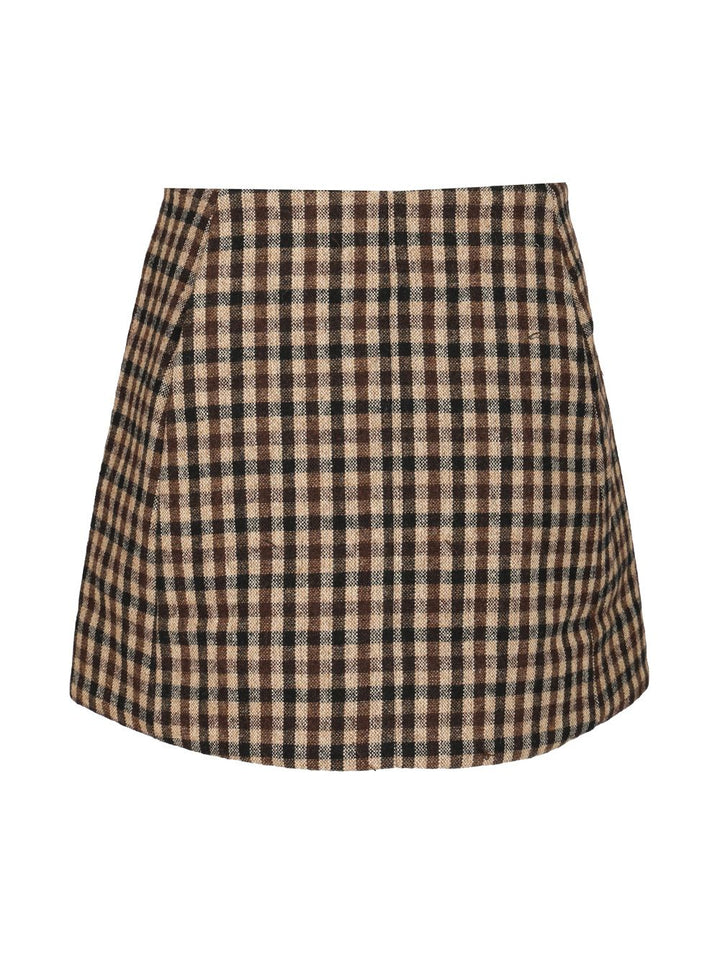 Ganni Checked Wool Mini Skirt Gonne - Marrone | 67be9f1946a78c208907340141f5684c1be891be