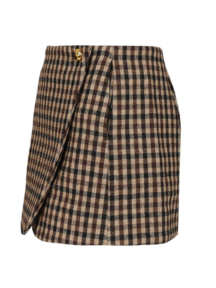 Ganni Checked Wool Mini Skirt Gonne - Marrone | d5f8d9ab04c06007930736d886447cc598e0bf39