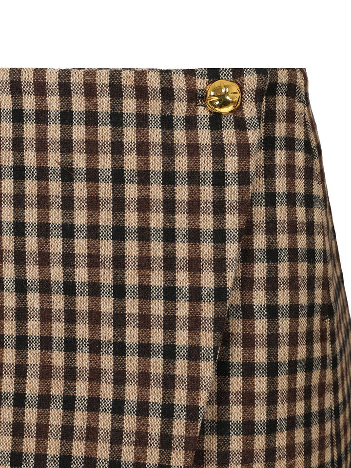 Ganni Checked Wool Mini Skirt Gonne - Marrone | 69042eb1fbf411f55d6a2da126be6b9e252a0c7f