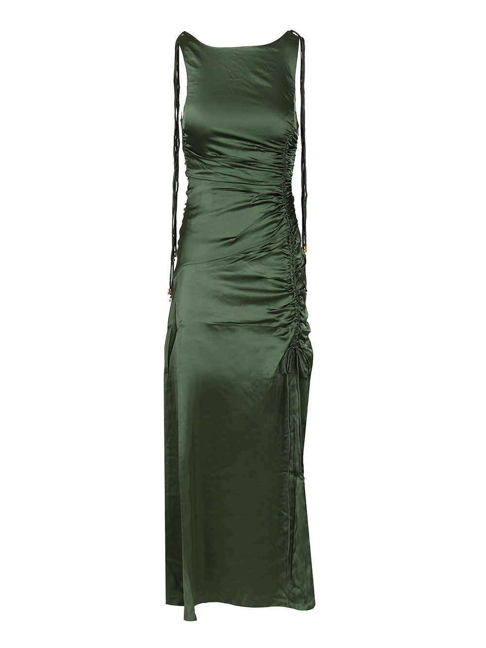 Ganni Satin Ruffled Dress Abiti - Verde | 00b940009030127402ed23ed5582473d53a59259