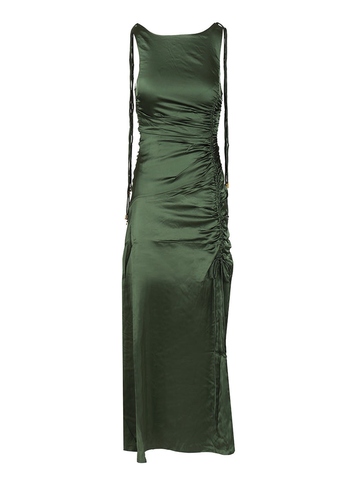 Ganni Satin Ruffled Dress Abiti - Verde | 00b940009030127402ed23ed5582473d53a59259