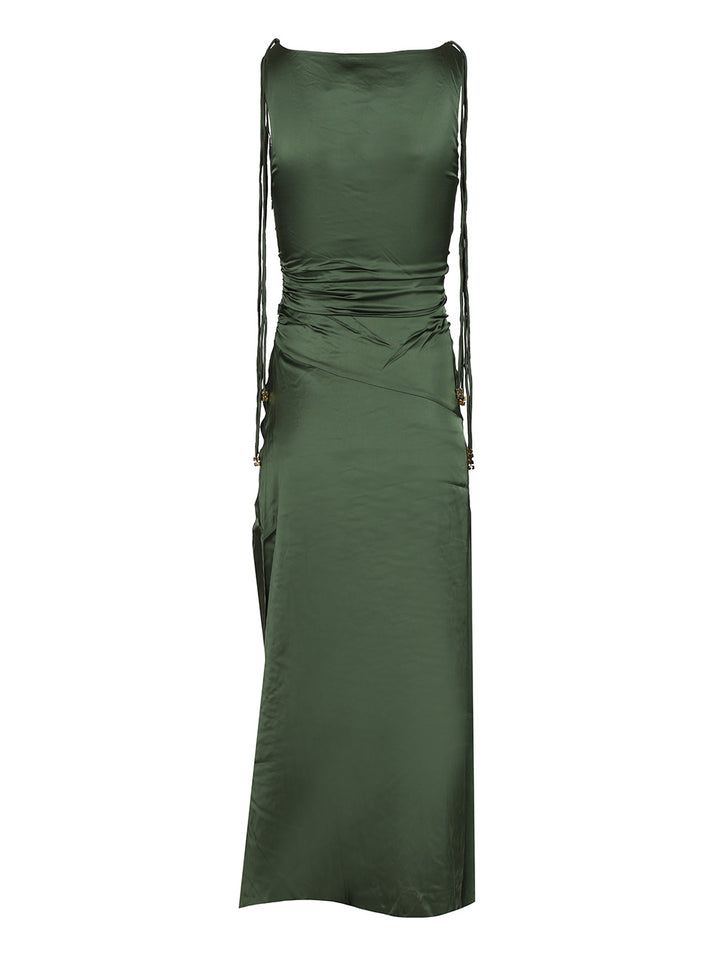 Ganni Satin Ruffled Dress Abiti - Verde | 8f57a721779ab7bb93dd27c4e8d1ab9ae78a1f3a