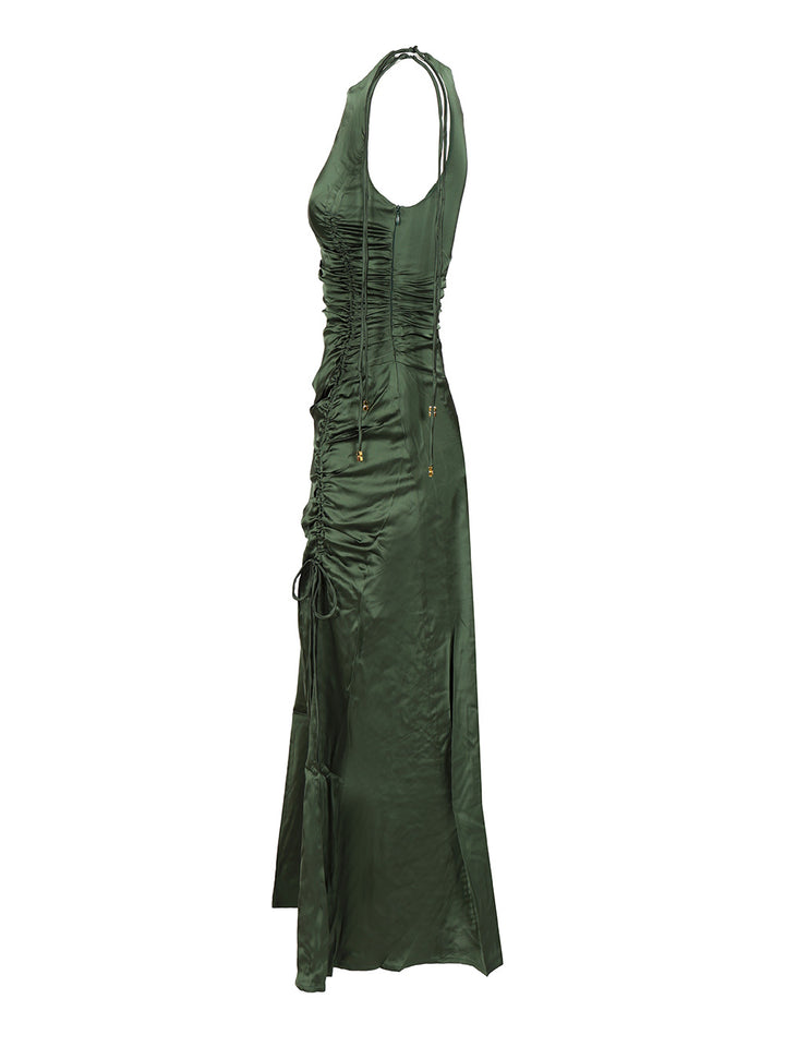 Ganni Satin Ruffled Dress Abiti - Verde | 9d9e7eab10f664847f3deb18cb0fad32a93636b0