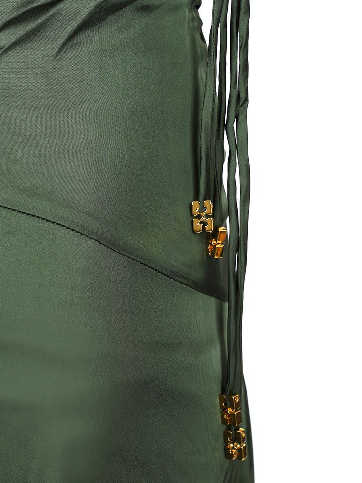 Ganni Satin Ruffled Dress Abiti - Verde | 4e002869151b68bfbc1ef984585540010b02a358