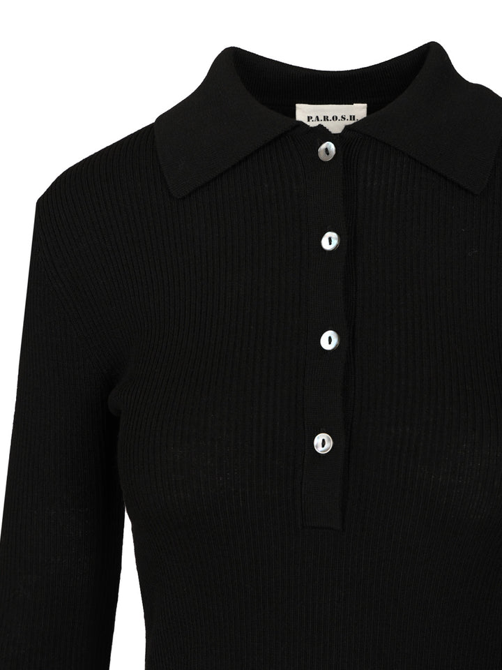 P.A.R.O.S.H. Long Sleeve Polo Shirt Knitwear - Nero | 3cb8178deb928048bd32693405fd1193bdeae3c4