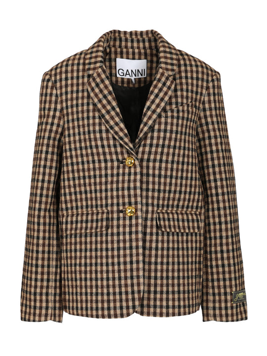 Checked Wool Blazer Giacche Marrone