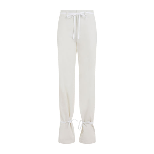 Chalk White Cotton Straight Pants With Strings