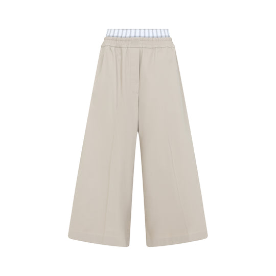 Beige Cropped Cotton Pants