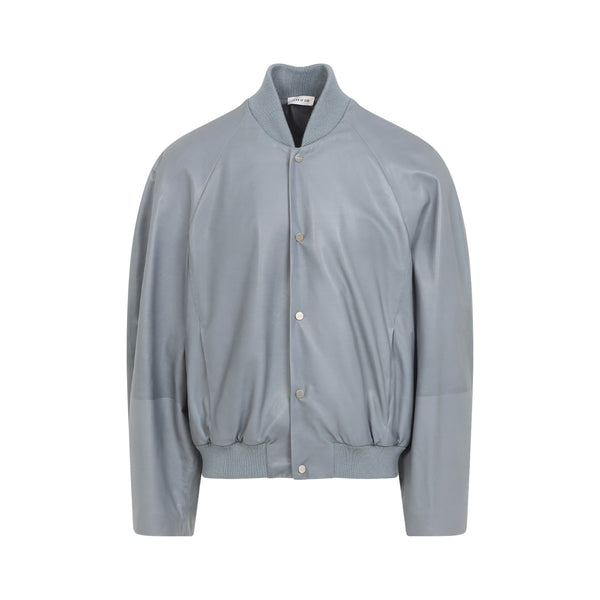 Chaqueta bomber raglán de piel de becerro gris metálico