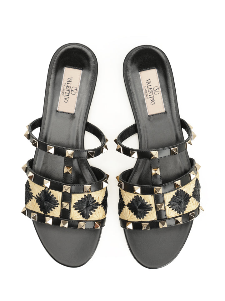 Valentino Garavani Raffia And Leather Sandal Sandali - Nero | e3e7f9698dd3681d22676e7411805f0291bef9c9