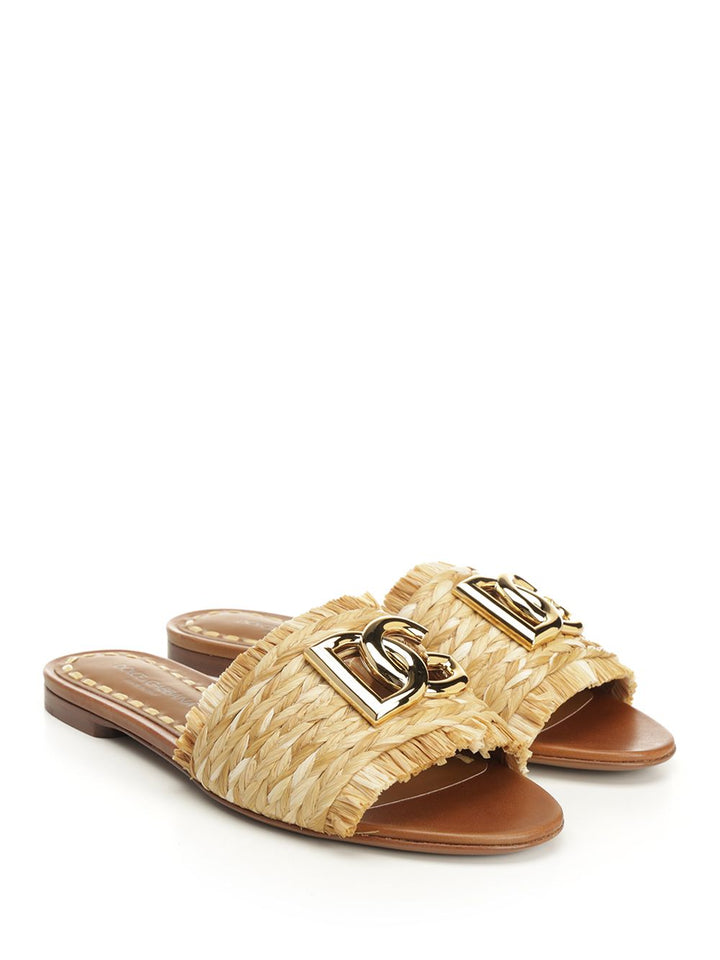 Dolce & Gabbana Raffia Slipper Sandali - Beige | 2695fa3475d695fb9b46703c6ccdd156285258eb