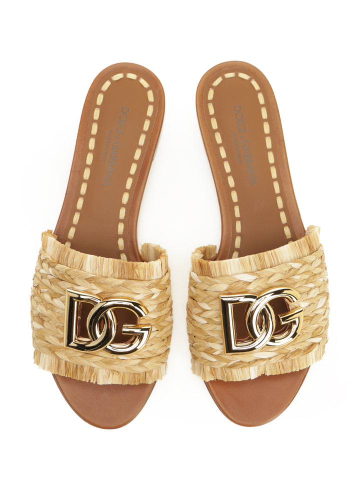 Dolce & Gabbana Raffia Slipper Sandali - Beige | 4eceffafedc35e92fac2f170e15857819746ff6e