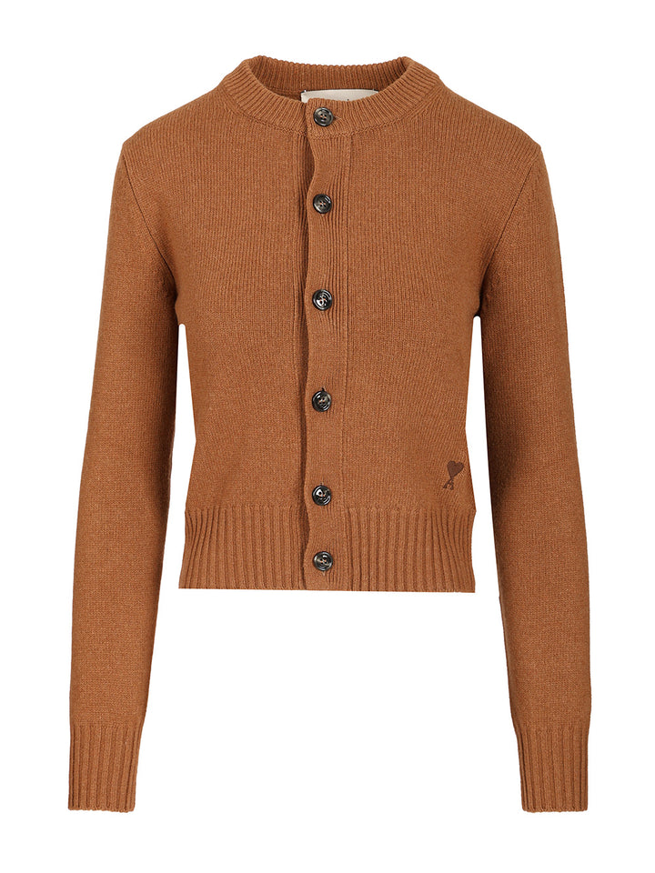 Ami Wool And Cashmere Cardigan Knitwear - Marrone | d39a5561b2ae8c77579953abc34fff71d0ec52a1
