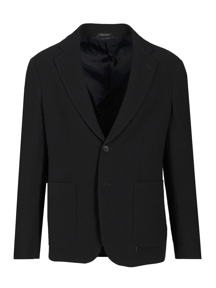 Giorgio Armani Single-Breasted Stretch Wool Jacket Giacche - Blu | f339f4222aeacd9833903b1d1739969c913c9525