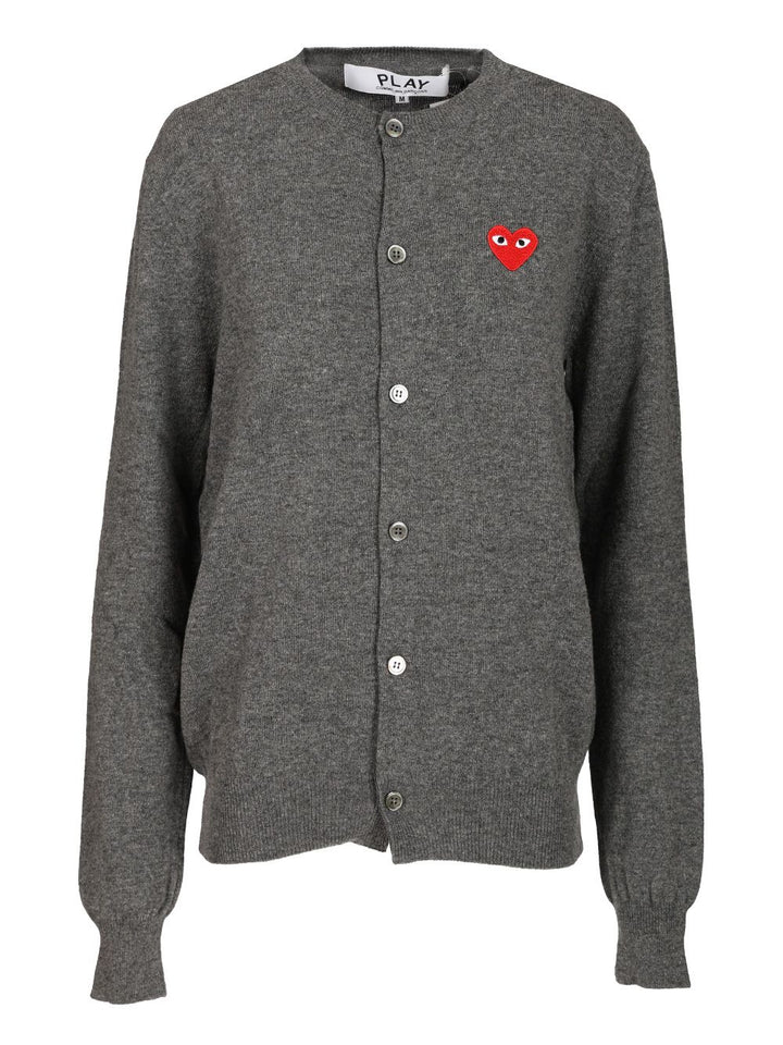 Comme Des Garcons Play Merino Wool Cardigan Knitwear - Grey | 10498d7c8bf1d3270c6e7cf821bceabfc949590a