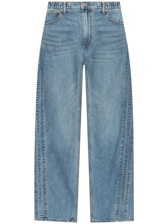 Joggers A Palloncino In Denim Con Logo In Rilievo