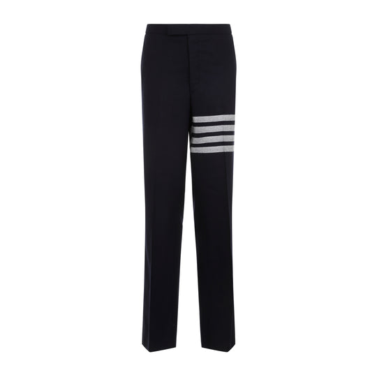 Navy Blue Low Rise Drop Crotch Backstrap Wool Trousers