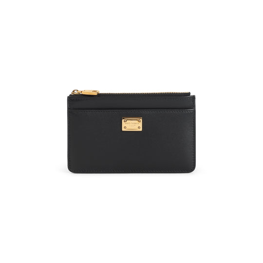 Black Calf Leather Zipped Credit Card Holder