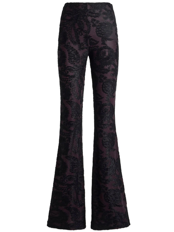 Pantaloni Flare In Ciniglia Jacquard Con Motivo Paisley Foliage