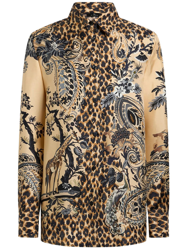 Camicia In Seta Con Stampa Leopardata Piazzata