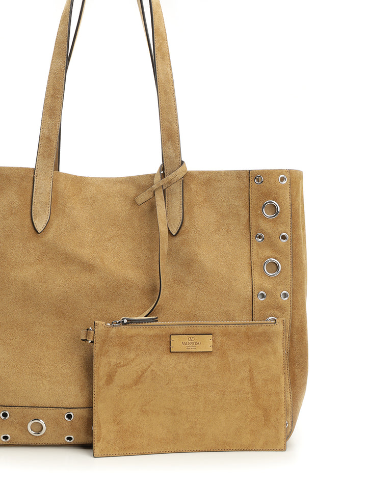 Valentino Garavani Nellcôte Large Suede Shopping Bag Shoulder Bags - Marrone | de336435e30962ae85630486f0b44f097691f6b3