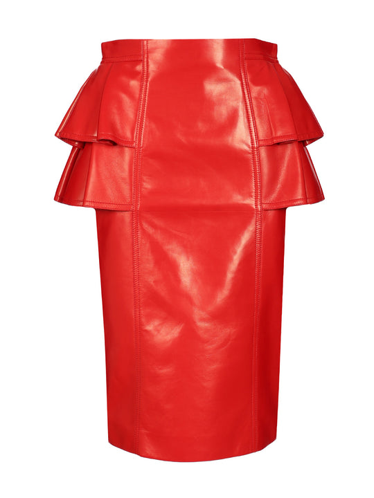 Leather Midi Skirt Gonne Rosso