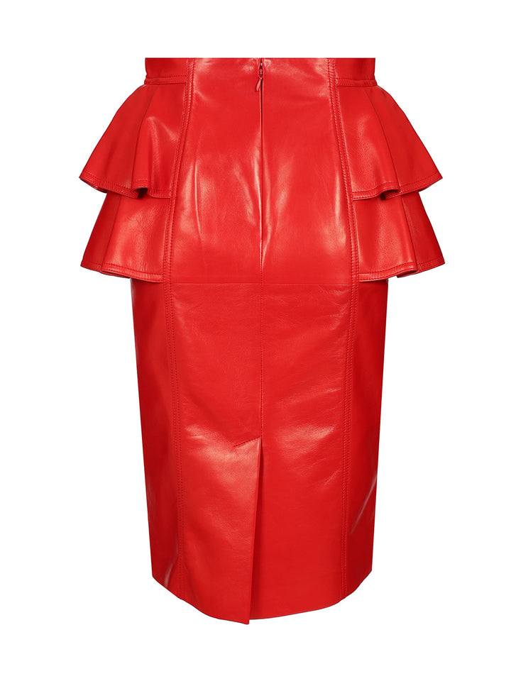 Valentino Garavani Leather Midi Skirt Gonne - Rosso | 66eabc809fcc76e30e1891fbcc7b1d3e67b7d3d5