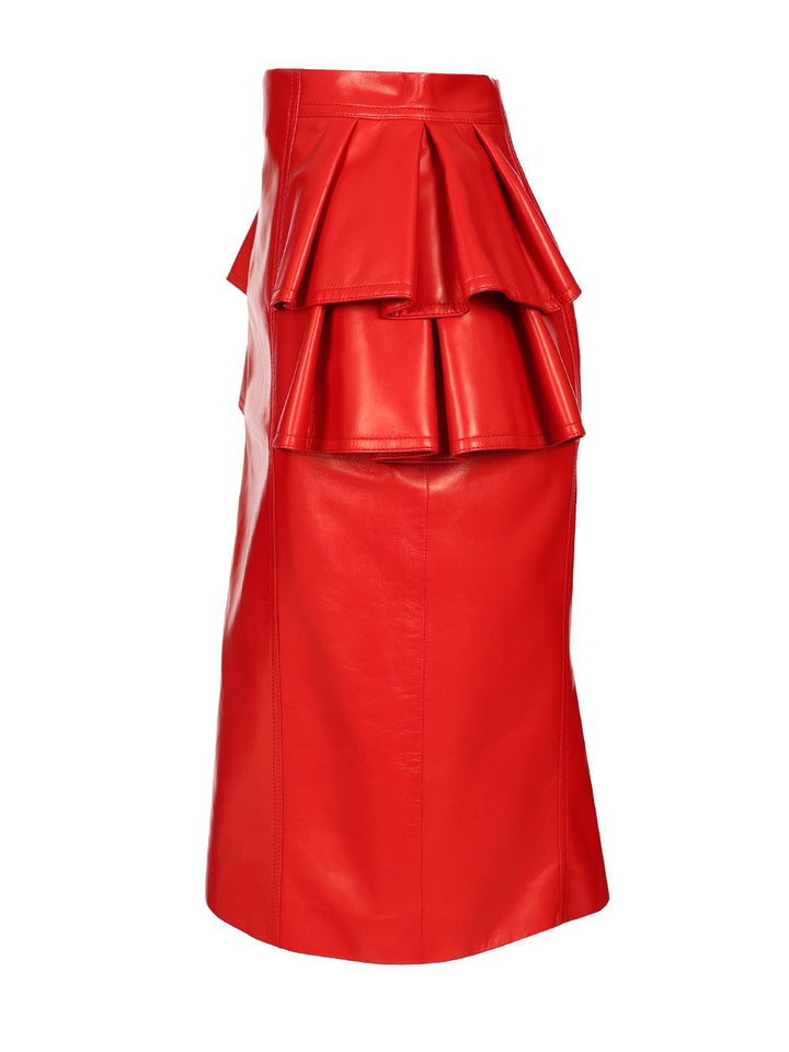 Valentino Garavani Leather Midi Skirt Gonne - Rosso | 2a9b0d868850ee2d7a157a1c6f0a4f13ed60a897