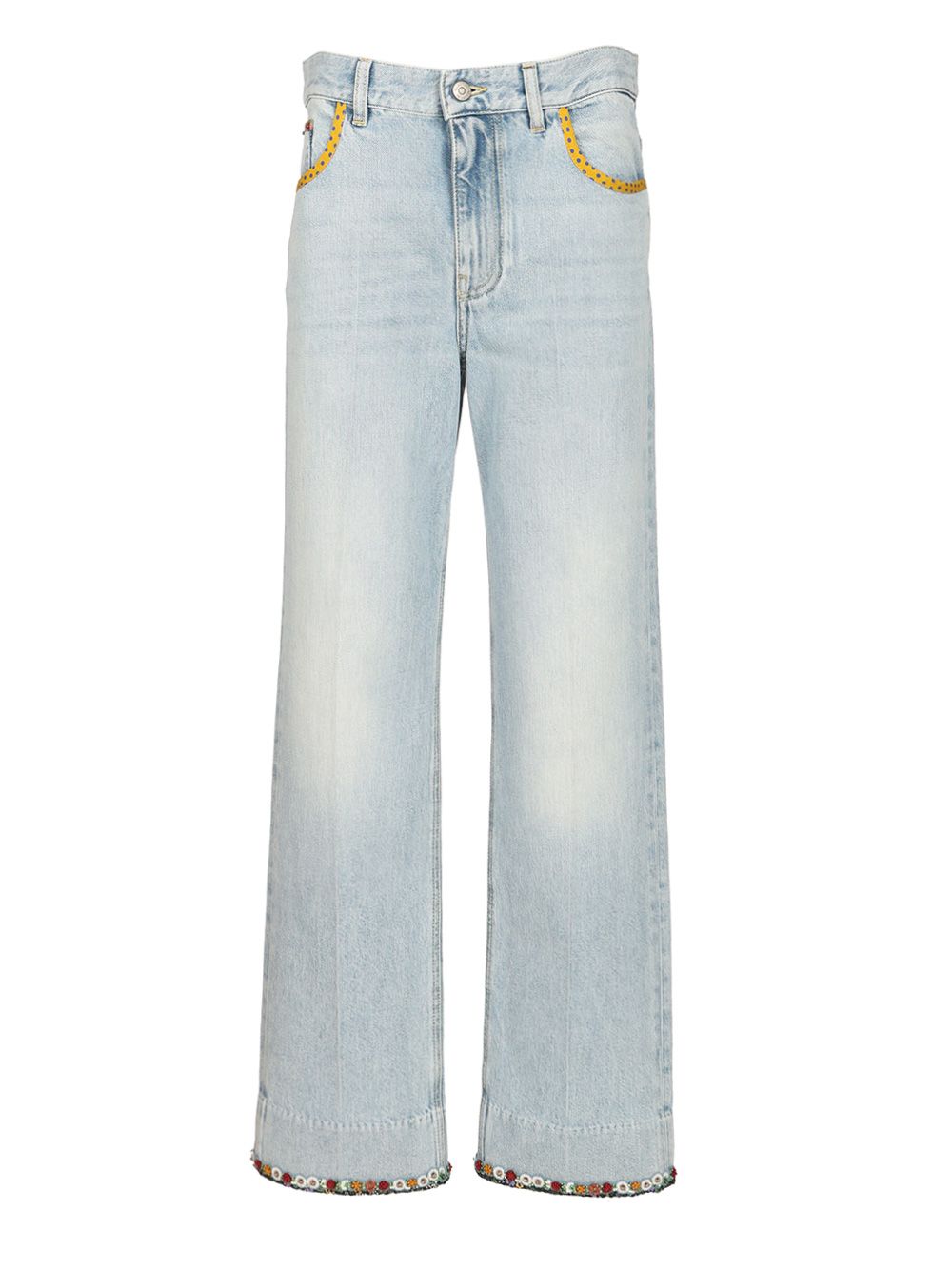 Valentino Garavani Denim Trousers With Embroidered Flower Trim Jeans - Blu | 9adb776eae06aec6d004268703695b53502b5cff