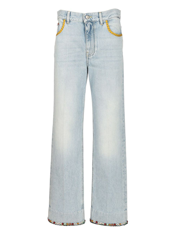 Valentino Garavani Denim Trousers With Embroidered Flower Trim Jeans - Blu | 9adb776eae06aec6d004268703695b53502b5cff