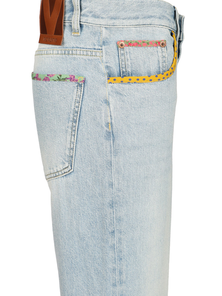 Valentino Garavani Denim Trousers With Embroidered Flower Trim Jeans - Blu | f1ae398eae2fb5609584f3d4afc53bbcfaf8b54a
