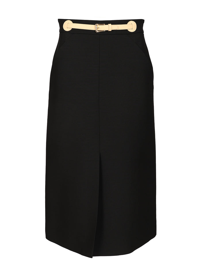 Valentino Garavani Wool And Silk Midi Skirt Gonne - Nero | bc327dff220df8cb8db74c451a4086abb62816e3