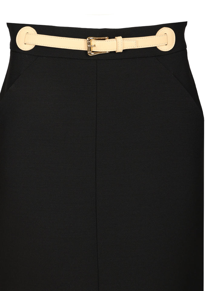 Valentino Garavani Wool And Silk Midi Skirt Gonne - Nero | 73cb280876517a451bcd7e3d06254ca28e63a62b
