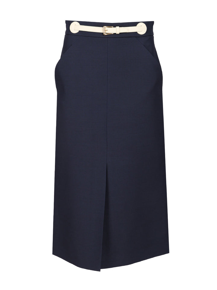 Valentino Garavani Wool And Silk Midi Skirt Gonne - Blu | c9786c414299a59a3e553048705f93c14262fa0f