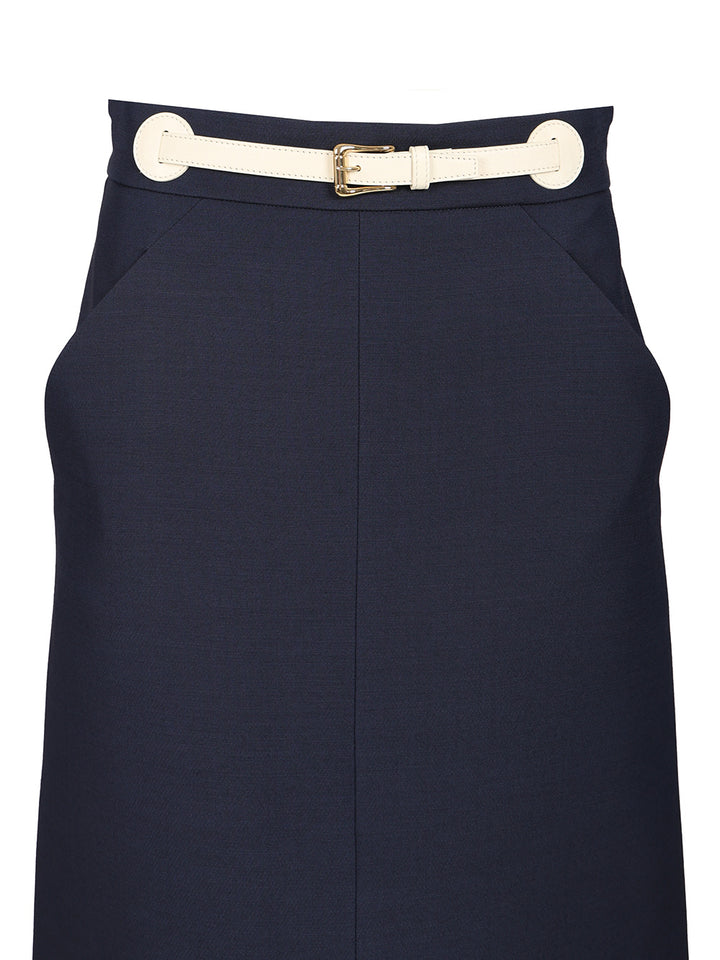 Valentino Garavani Wool And Silk Midi Skirt Gonne - Blu | 9107f1be9307df9f50a923197bd5c368a26640c4
