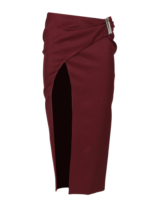 Wool Gabardine Midi Skirt Gonne Bordeaux