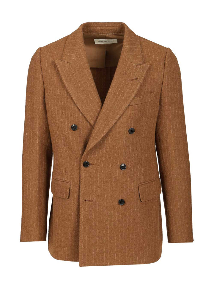 Dries Van Noten Regular Fit Double Breasted Blazer Coats - Marrone | c999a86db8083153fbbac1a67c0a64a62bbfc787