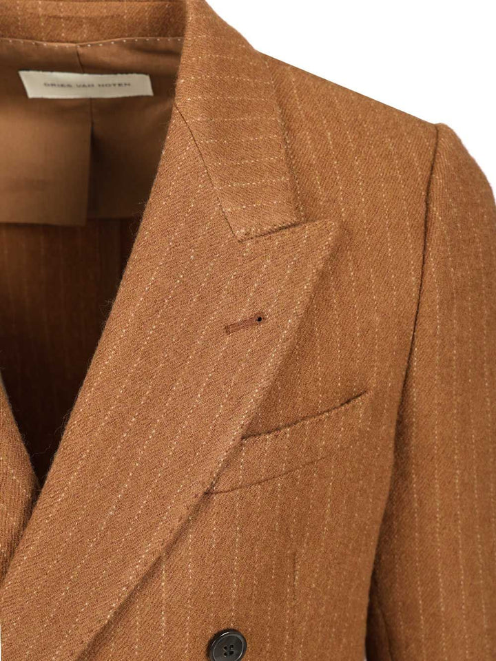 Dries Van Noten Regular Fit Double Breasted Blazer Coats - Marrone | 05d84e1ac54cabfe5932a3376bf76469eaac54aa