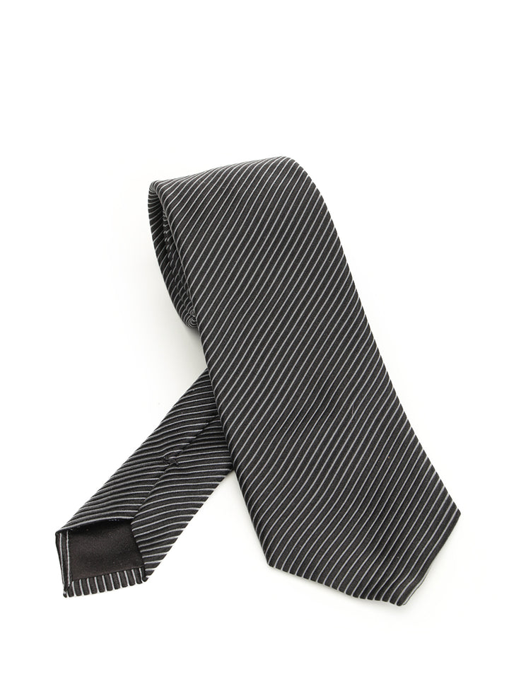 Giorgio Armani Silk And Cotton Tie Ties And Bow Ties - Nero | 6317ca285e46a914705dbe4227c8d117a29a9003