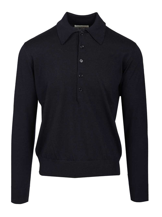 Long-Sleeved Polo Shirt Blu