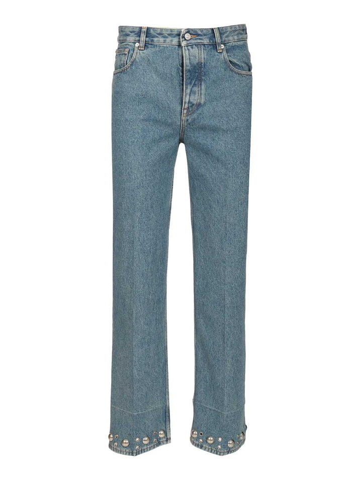 Valentino Garavani Denim Trousers With Cabochons Jeans - Blu | 700c0377b5b11dc8a3e8b497ddb5dac3bc7df555