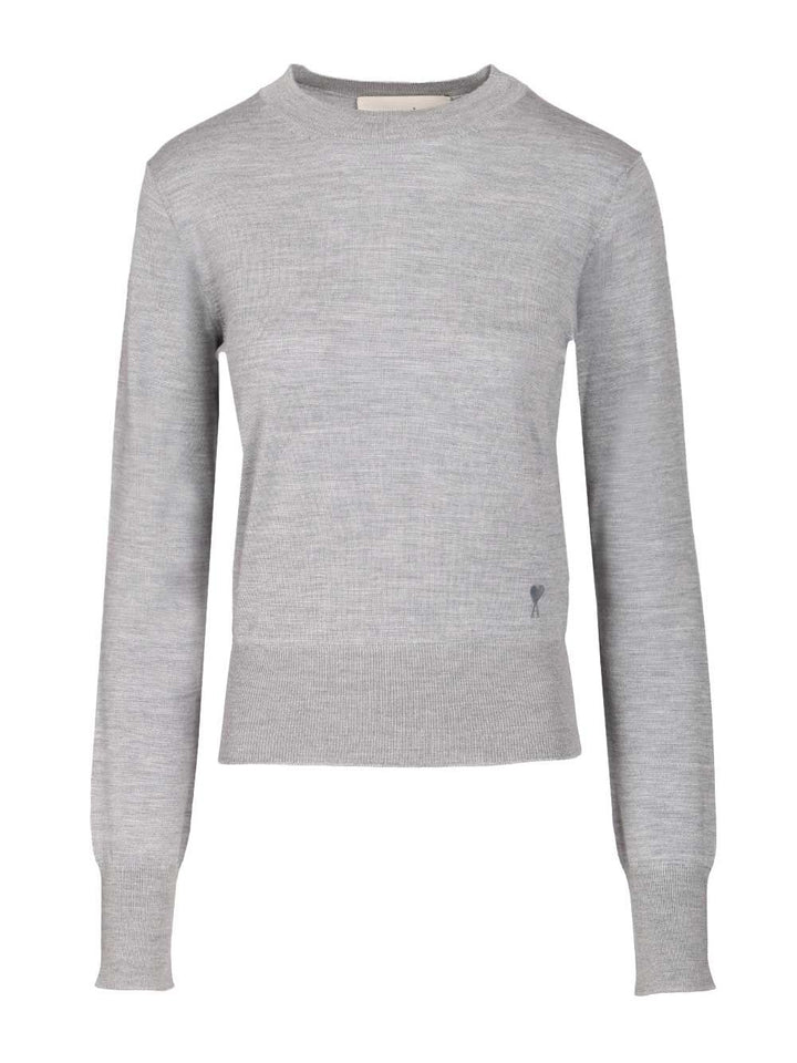 Ami Crew Neck Sweater In Wool And Silk Knitwear - Grey | 56a0e8d728a1967e0a76e04f17bccebeda00478f